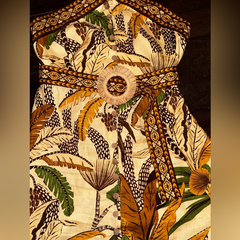 Farm Rio Tropical Print Halter Dress with Belt - Picture 2 of 5